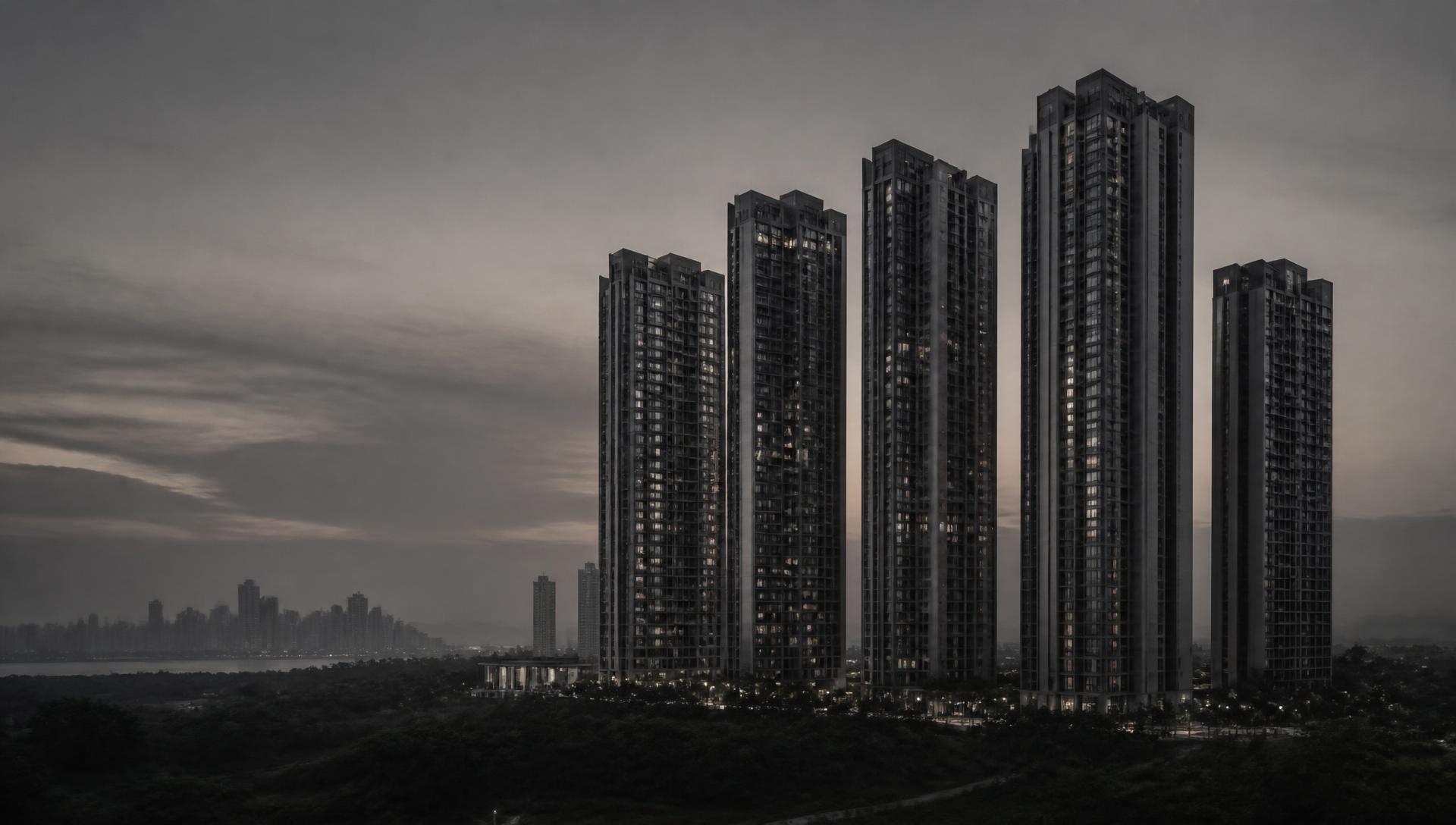 Premium high-rise residential towers in Navi Mumbai at dusk